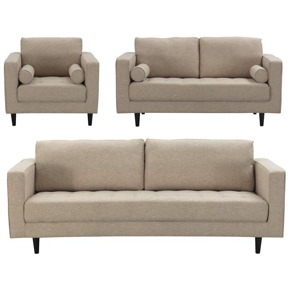 Manhattan Comfort Arthur 3- Piece Tan-Brown Tweed Sofa,  Loveseat, and Armchair  Set  Manhattan Comfort-Sofa Sets- - 1