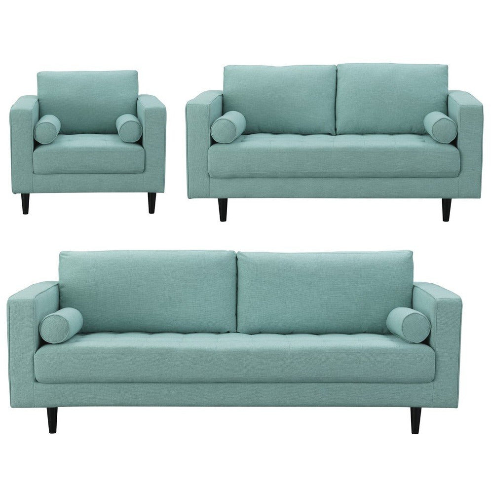 Manhattan Comfort Arthur 3-Piece Mint- Green Blue Tweed Sofa,  Loveseat, and Armchair  Set  Manhattan Comfort-Sofa Sets- - 1