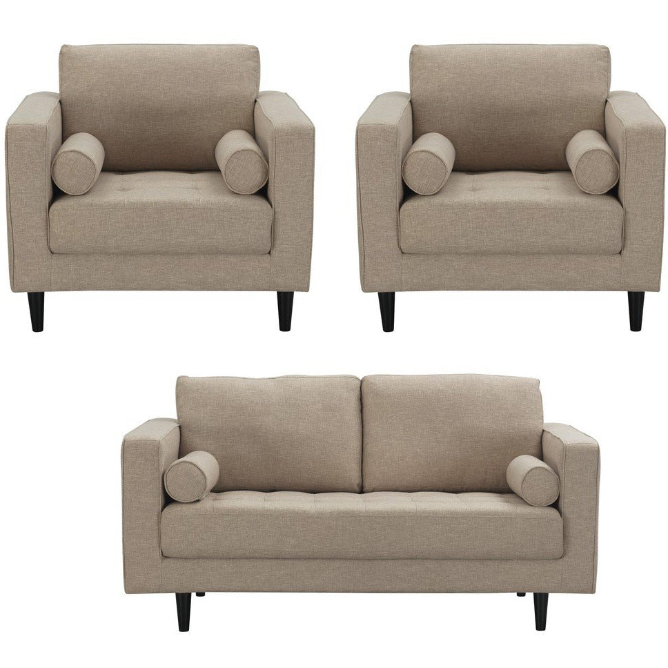 Manhattan Comfort Arthur 3-Piece Tan-Brown Tweed 2-Seat Loveseat and 2 ArmchairsManhattan Comfort-Sofa Sets- - 1