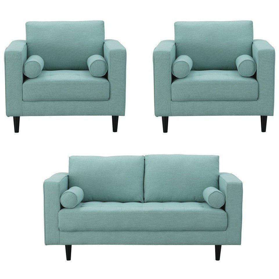 Manhattan Comfort Arthur 3-Piece Mint Green-Blue Tweed 2-Seat Loveseat and 2 ArmchairsManhattan Comfort-Sofa Sets- - 1