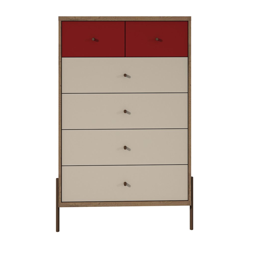 Manhattan Comfort Joy 48.43" Tall Dresser with 6 Full Extension Drawers in Red and Off White Manhattan Comfort-Dresser- - 1