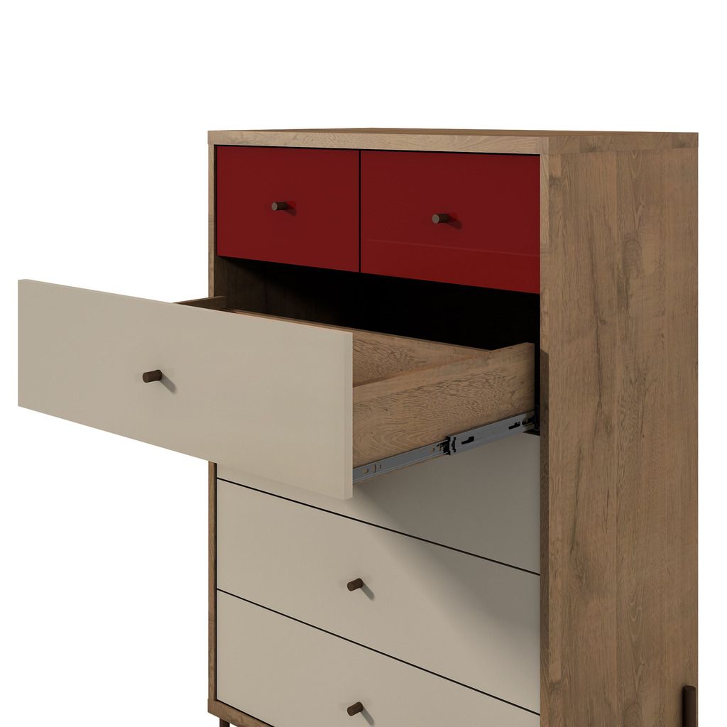 Manhattan Comfort Joy 48.43" Tall Dresser with 6 Full Extension Drawers in Red and Off White