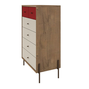Manhattan Comfort Joy 48.43" Tall Dresser with 6 Full Extension Drawers in Red and Off White