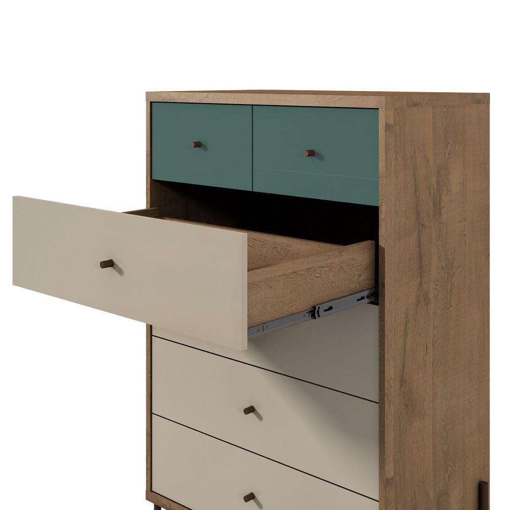 Manhattan Comfort Joy 48.43" Tall Dresser with 6 Full Extension Drawers in Blue and Off White