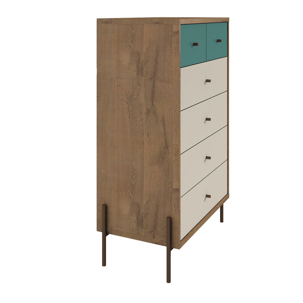 Manhattan Comfort Joy 48.43" Tall Dresser with 6 Full Extension Drawers in Blue and Off White