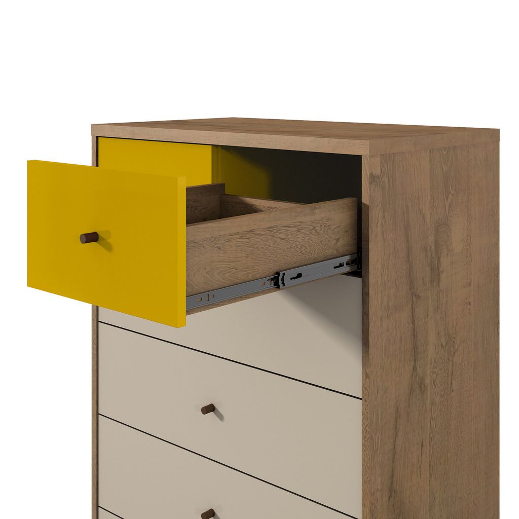 Manhattan Comfort Joy 48.43" Tall Dresser with 6 Full Extension Drawers in Yellow and Off White