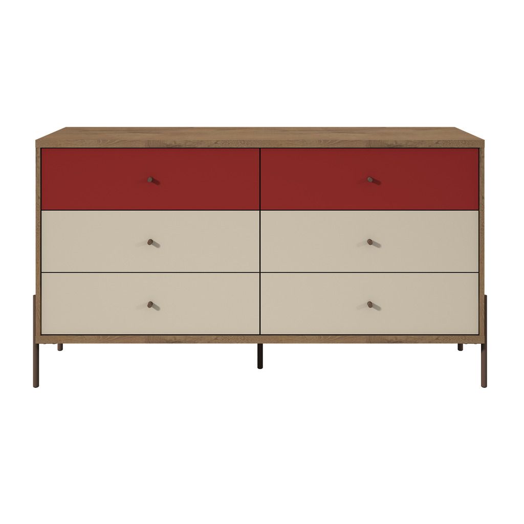 Manhattan Comfort Joy 59" Wide Double Dresser with 6 Full Extension Drawers in Red and Off White Manhattan Comfort-Dresser- - 1
