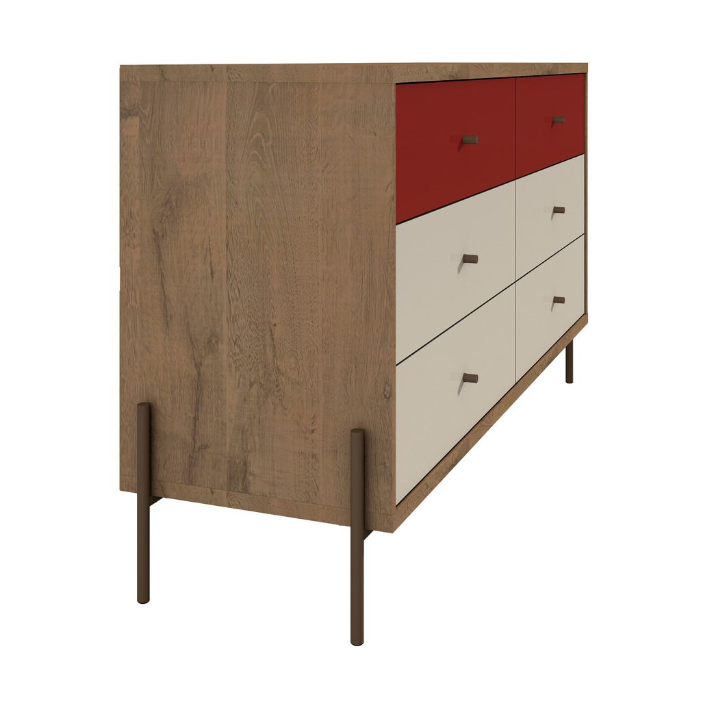 Manhattan Comfort Joy 59" Wide Double Dresser with 6 Full Extension Drawers in Red and Off White