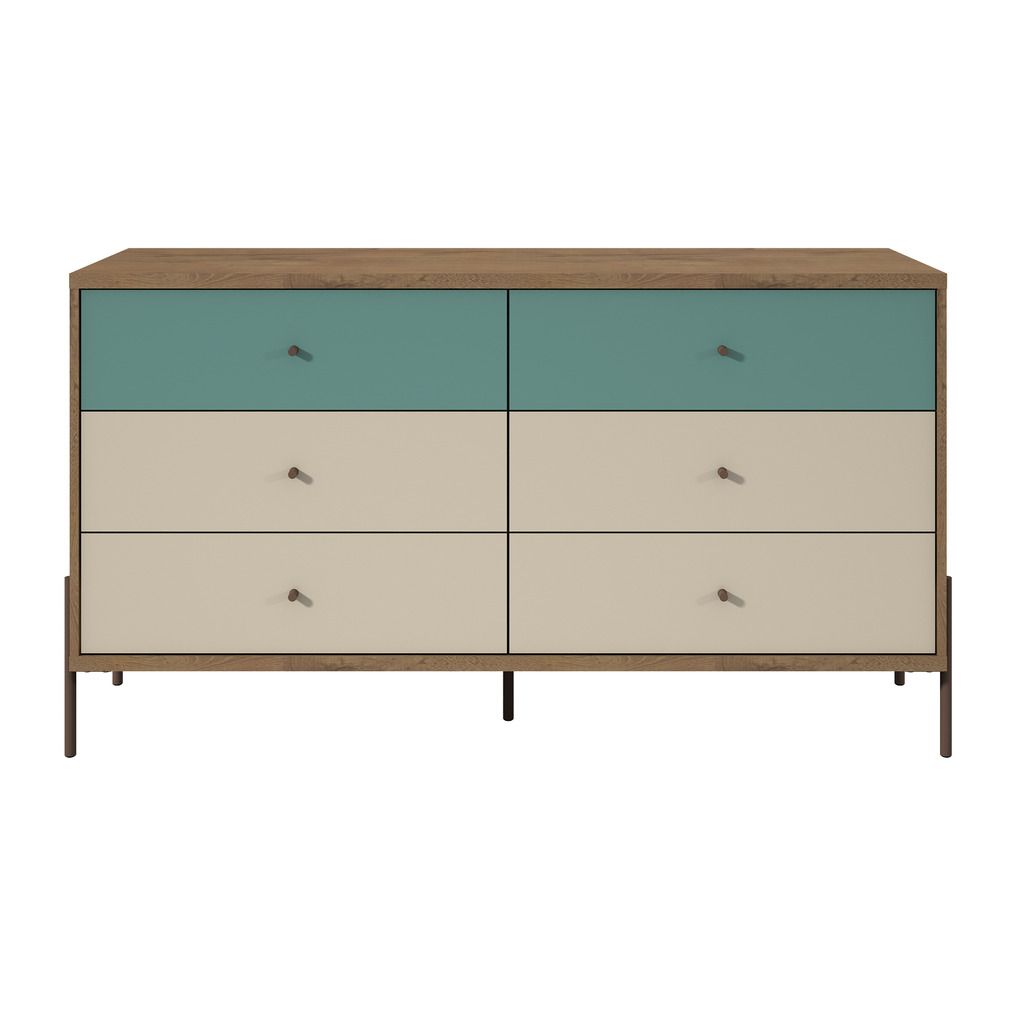 Manhattan Comfort Joy 59" Wide Double Dresser with 6 Full Extension Drawers in Blue and Off White Manhattan Comfort-Dresser- - 1