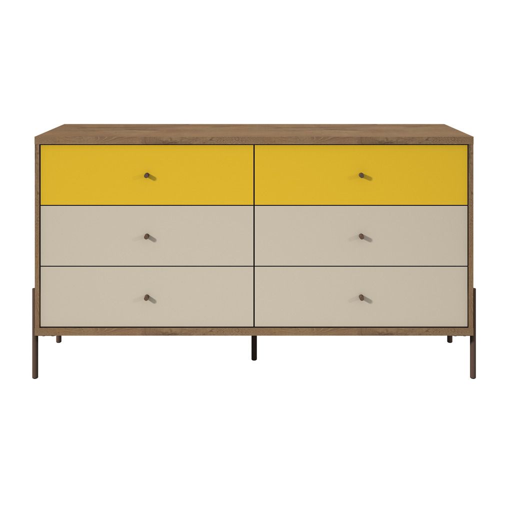 Manhattan Comfort Joy 59" Wide Double Dresser with 6 Full Extension Drawers in Yellow and Off White Manhattan Comfort-Dresser- - 1