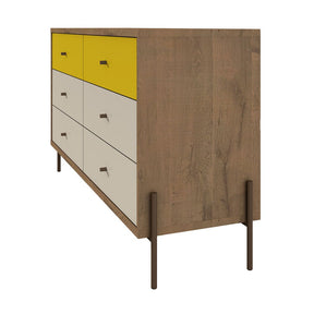 Manhattan Comfort Joy 59" Wide Double Dresser with 6 Full Extension Drawers in Yellow and Off White