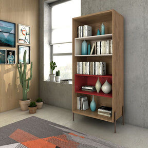 Manhattan Comfort Joy 5- Shelf Bookcase in Red and Off White