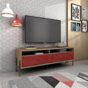 Manhattan Comfort Joy 59" TV Stand with 2 Full Extension Drawers in Red and Off White