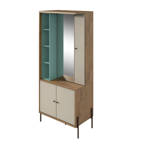 Manhattan Comfort  Joy Vanity Jewelry Armoire with Mirror in Blue and Off White