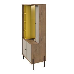 Manhattan Comfort  Joy Vanity Jewelry Armoire with Mirror in Yellow and Off White