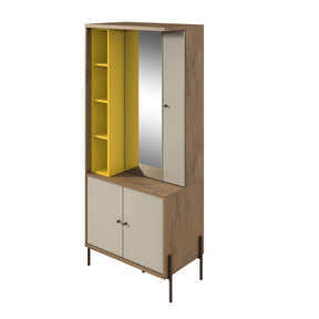 Manhattan Comfort  Joy Vanity Jewelry Armoire with Mirror in Yellow and Off White