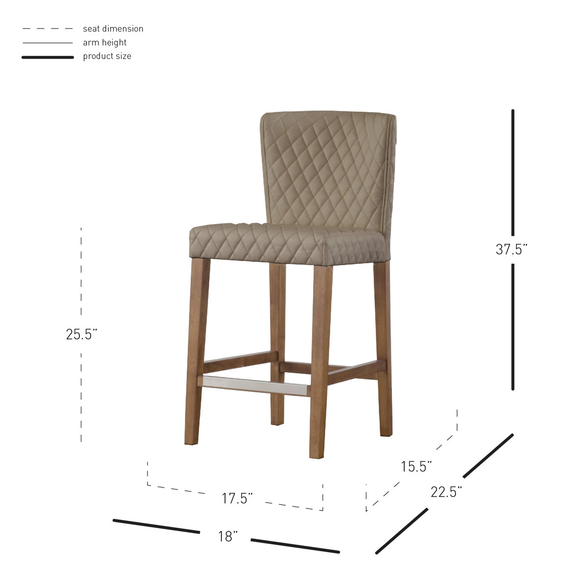 Albie Diamond Stitching PU Leather Counter Stool - Set of 2 by New Pacific Direct - 3900054-343