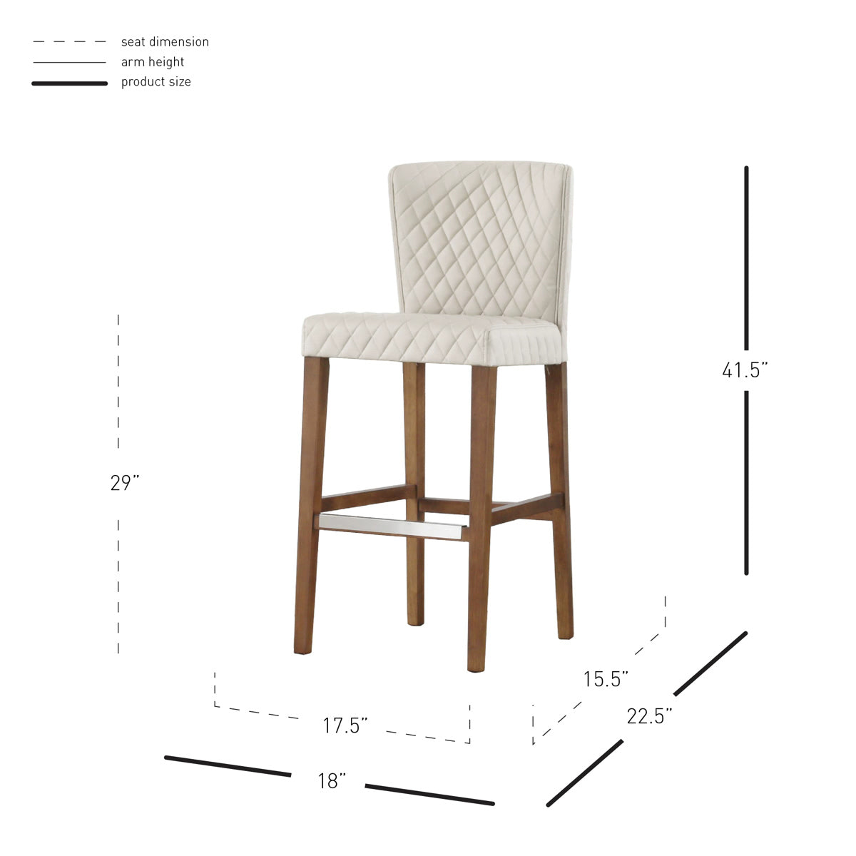 Albie Diamond Stitching PU Leather Bar Stool - Set of 2 by New Pacific Direct - 3900055-342