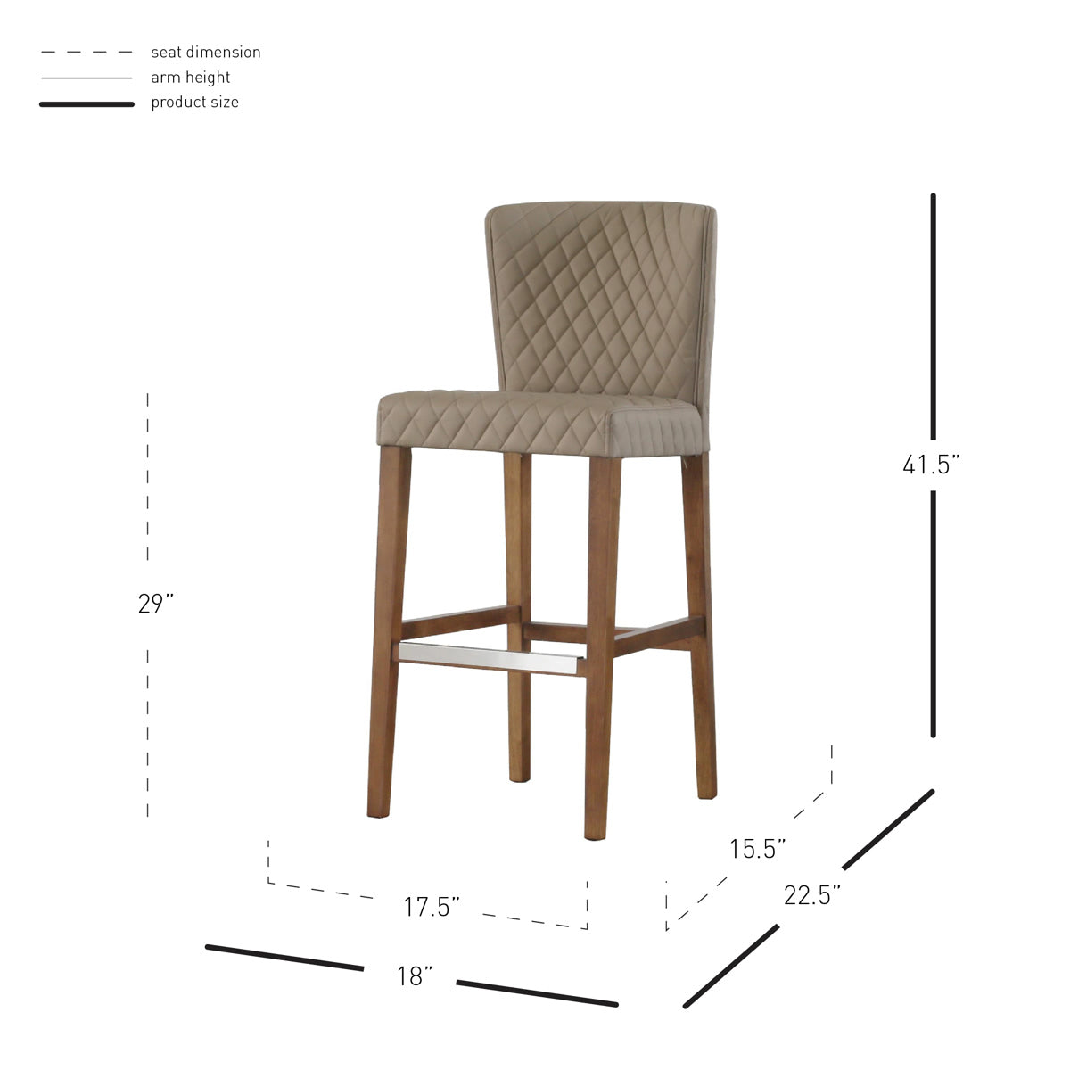 Albie Diamond Stitching PU Leather Bar Stool - Set of 2 by New Pacific Direct - 3900055-343