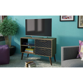 Manhattan Comfort  Dalarna 2.0- 35.43" TV Stand with 2-Drawers in Oak Frame with Charcoal and White Print