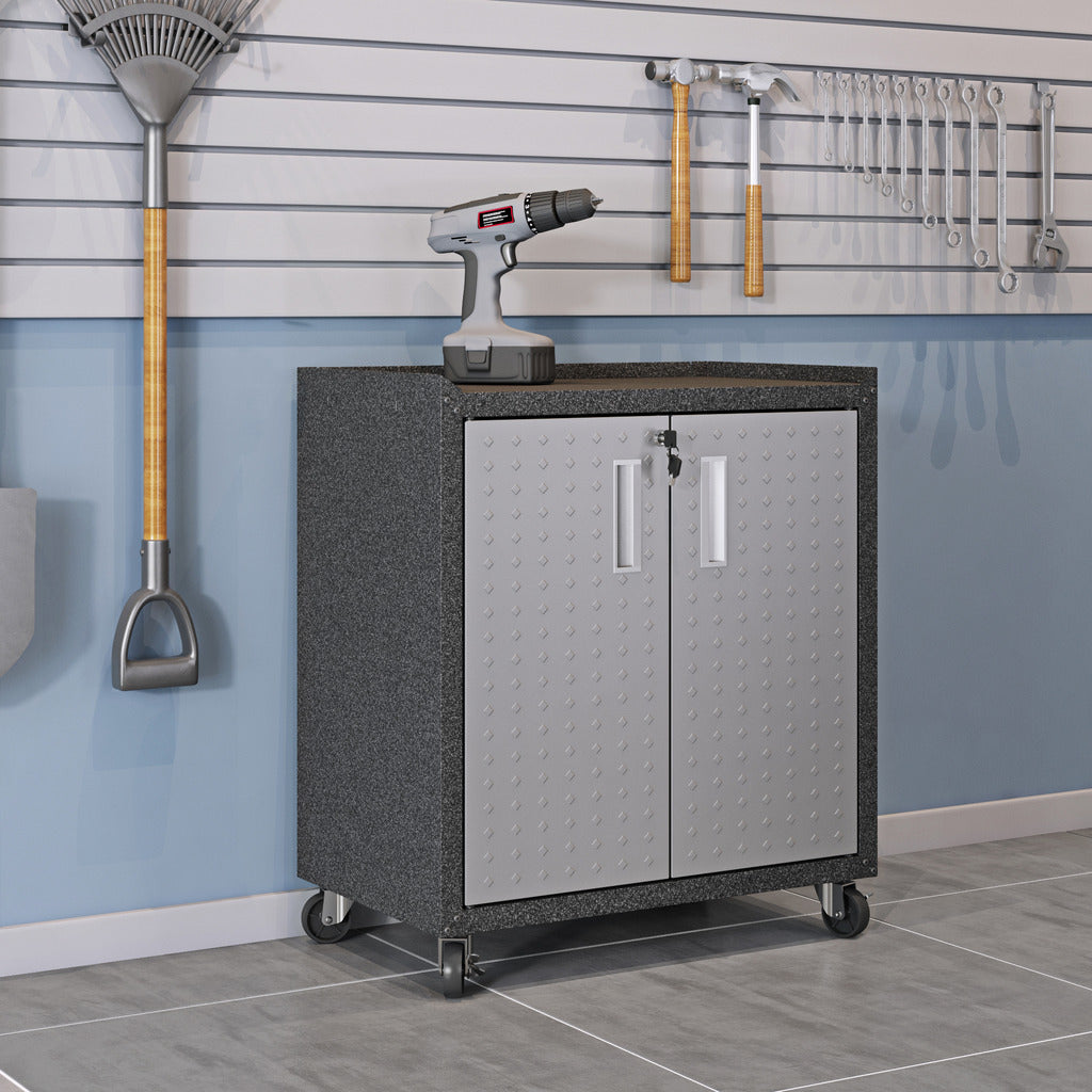 Manhattan Comfort  Fortress Textured Metal 31.5" Garage Mobile Cabinet with 2 Adjustable Shelves in Grey