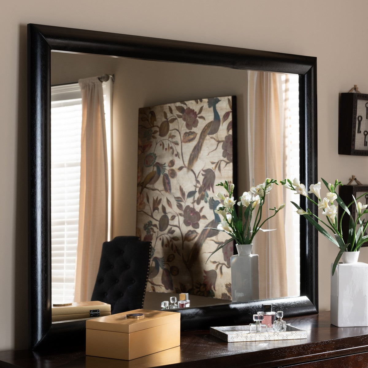 Baxton Studio Kima Modern and Contemporary Black Finished Wood Dresser Mirror