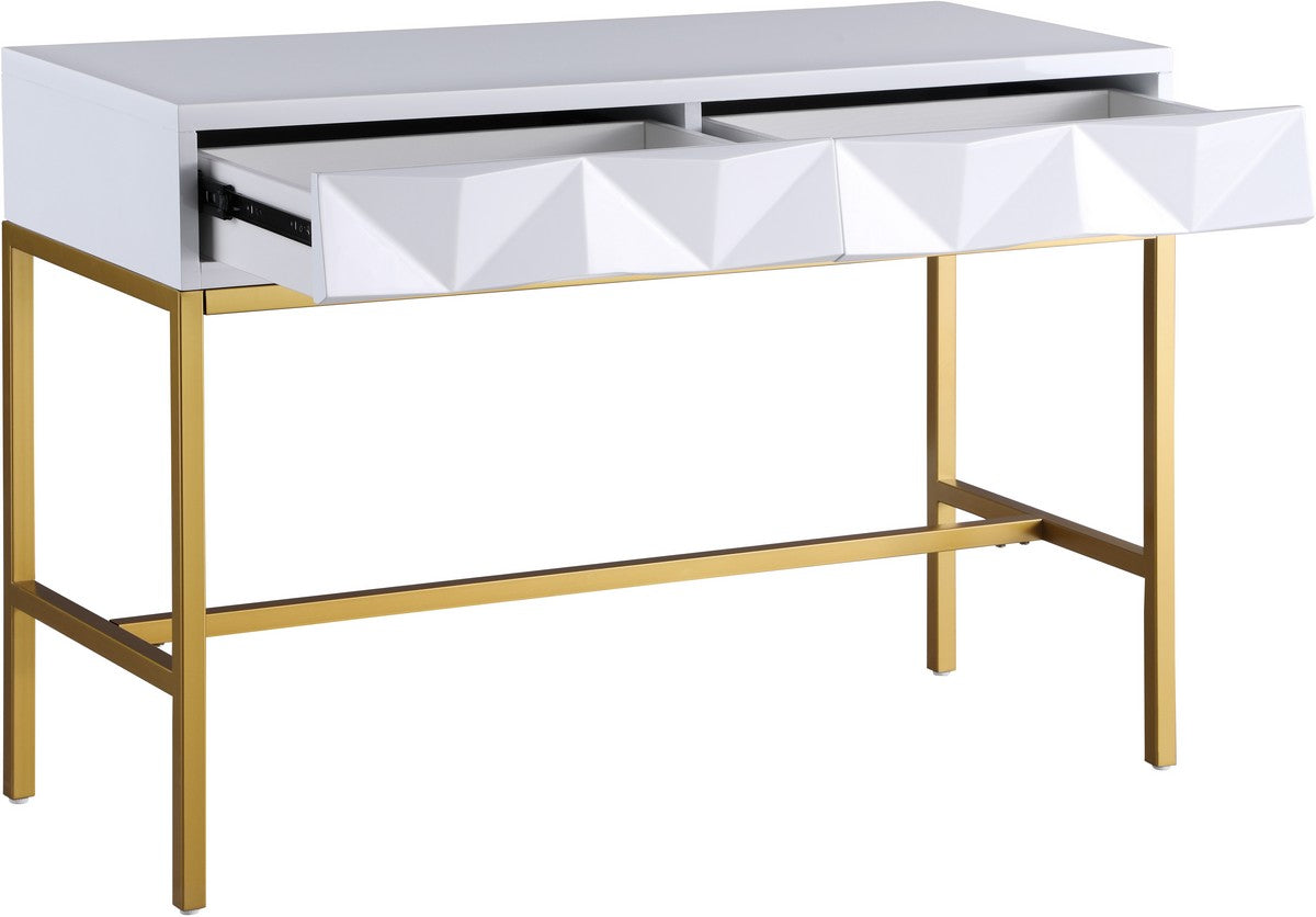 Meridian Furniture Pandora White Laquer with Gold Console Table