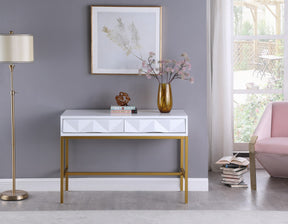 Meridian Furniture Pandora White Laquer with Gold Console Table