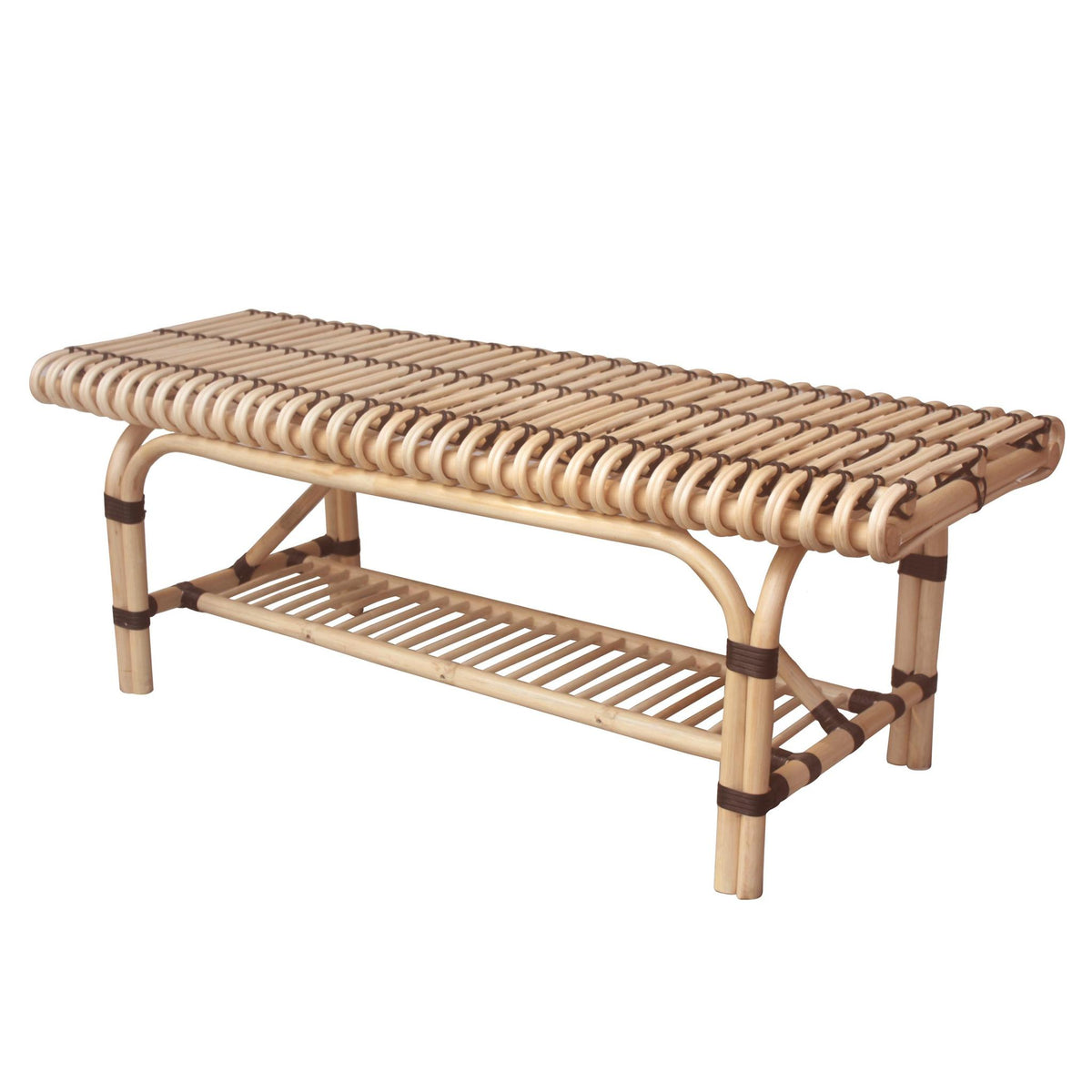 Baza Rattan Bench w/ Shelf by New Pacific Direct - 4900039