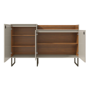 Manhattan Comfort Loft 62.59 Modern Buffet Stand with Safety Display Shelf and Steel Legs in Off White and Wood