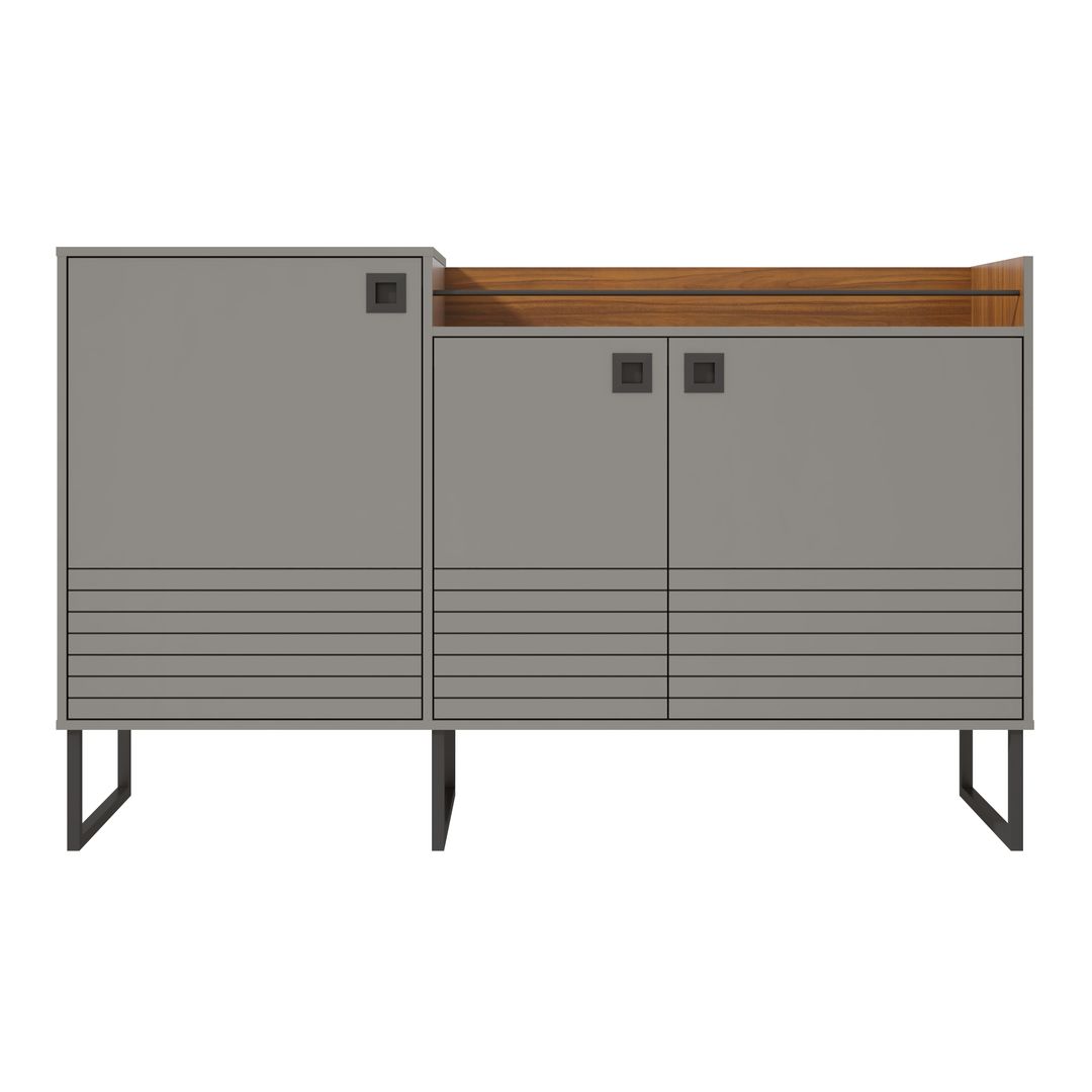 Manhattan Comfort Loft 62.59 Modern Buffet Stand with Safety Display Shelf and Steel Legs in Grey and WoodManhattan Comfort-Theater Entertainment Centers- - 1