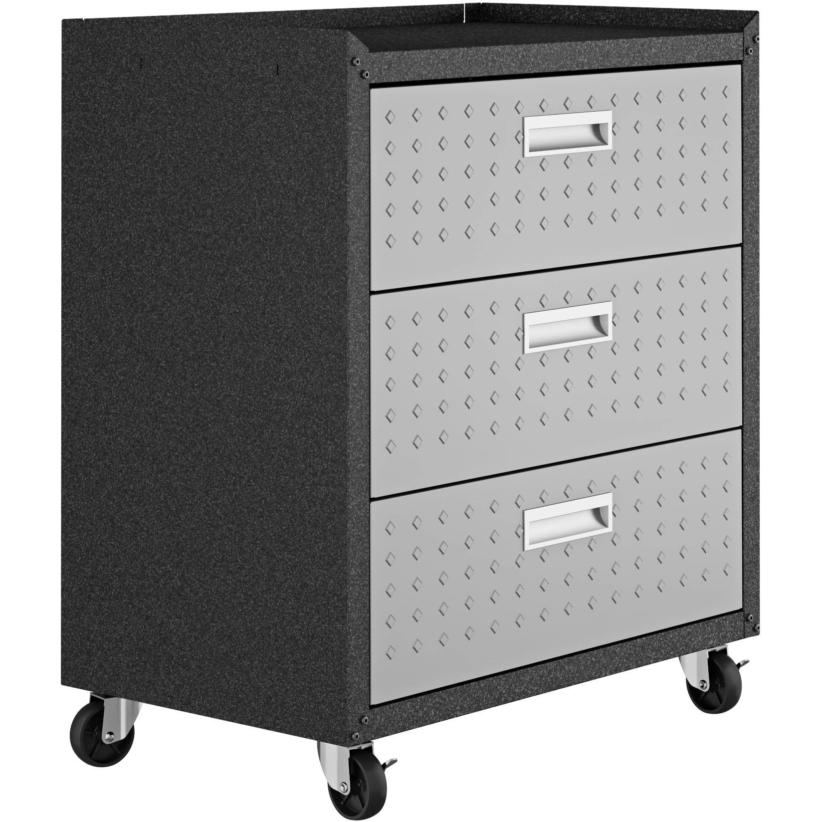 Manhattan Comfort Fortress Textured Metal 31.5" Garage Mobile Chest with 3 Full Extension Drawers in Grey-Minimal & Modern