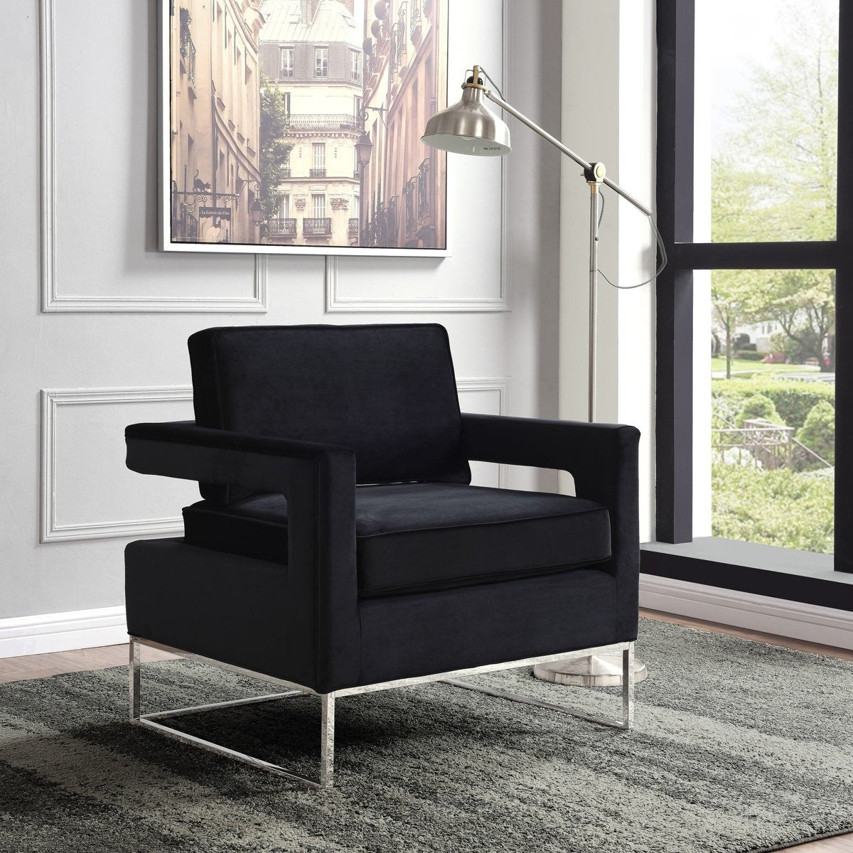 Meridian Furniture Noah Black Velvet Accent Chair-Minimal & Modern