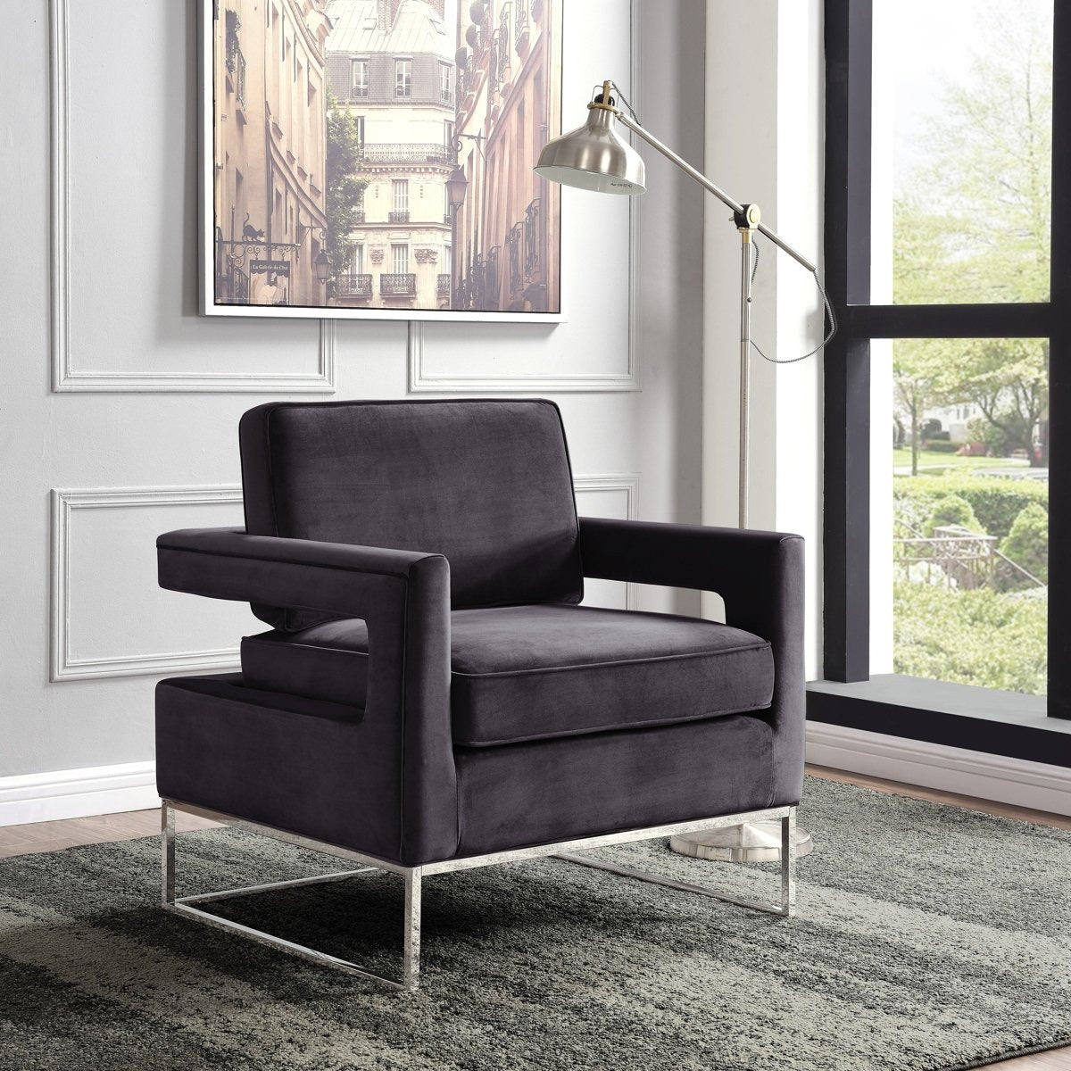 Meridian Furniture Noah Grey Velvet Accent Chair-Minimal & Modern