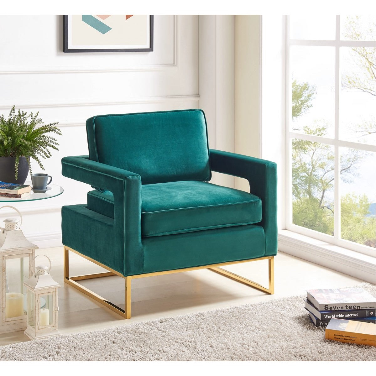 Meridian Furniture Noah Green Velvet Accent Chair-Minimal & Modern