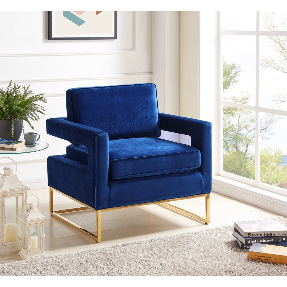 Meridian Furniture Noah Navy Velvet Accent Chair-Minimal & Modern