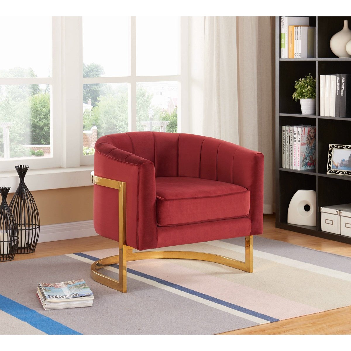 Meridian Furniture Carter Burgundy Velvet Accent Chair-Minimal & Modern