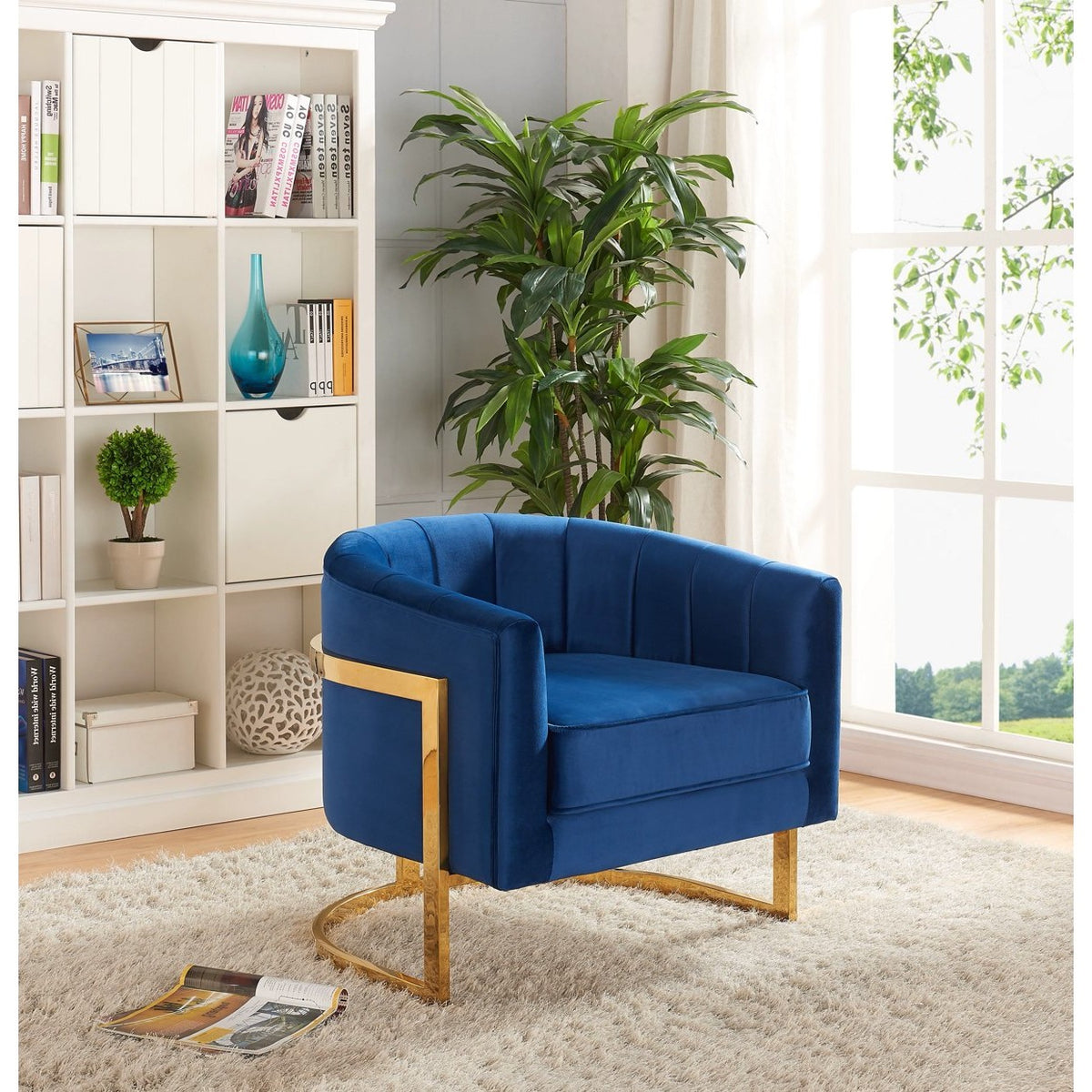 Meridian Furniture Carter Navy Velvet Accent Chair-Minimal & Modern