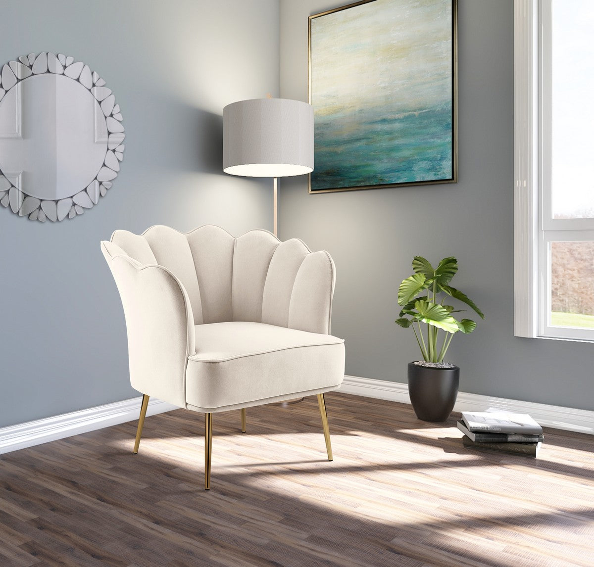 Meridian Furniture Jester Cream Velvet Accent Chair