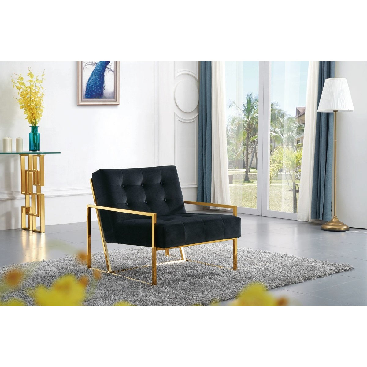 Meridian Furniture Pierre Black Velvet Accent Chair-Minimal & Modern