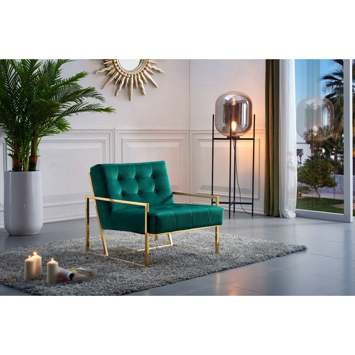 Meridian Furniture Pierre Green Velvet Accent Chair-Minimal & Modern