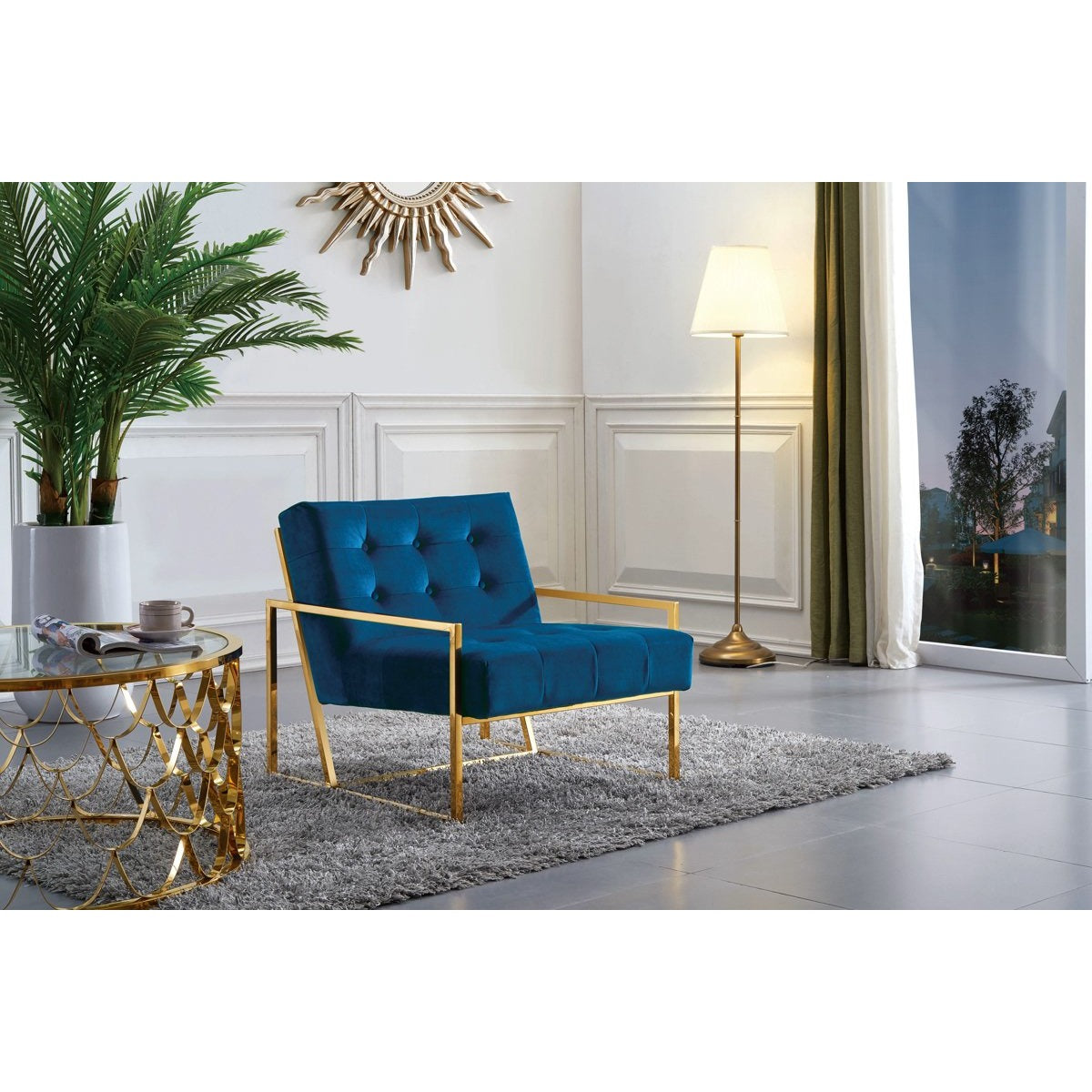 Meridian Furniture Pierre Navy Velvet Accent Chair-Minimal & Modern