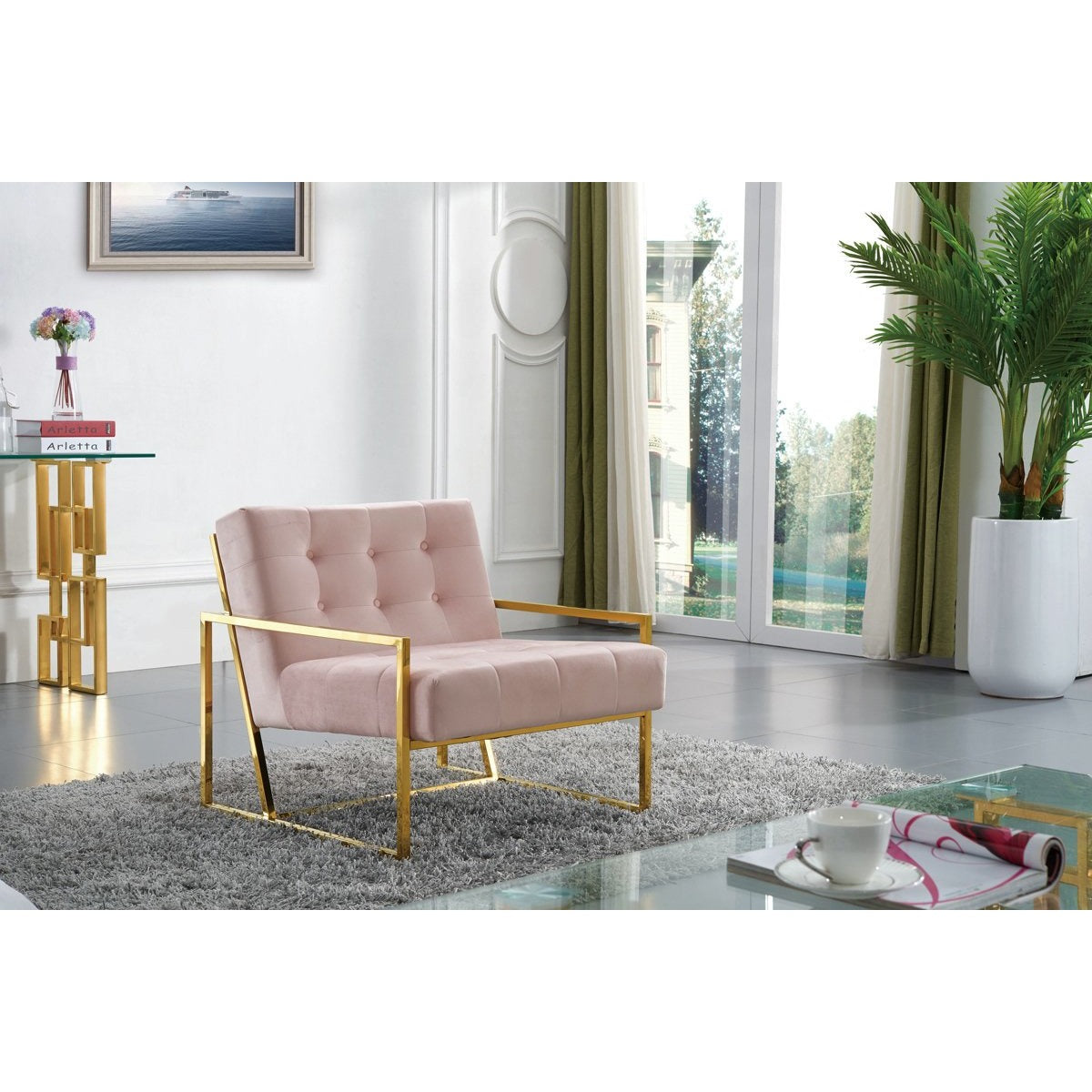 Meridian Furniture Pierre Pink Velvet Accent Chair-Minimal & Modern