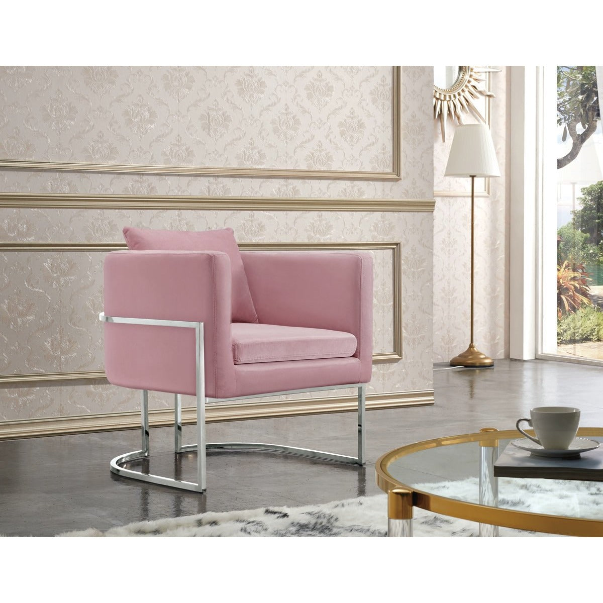Meridian Furniture Pippa Pink Velvet Accent Chair-Minimal & Modern