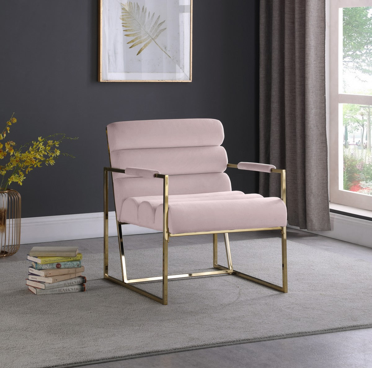 Meridian Furniture Zayne Pink Velvet Accent Chair
