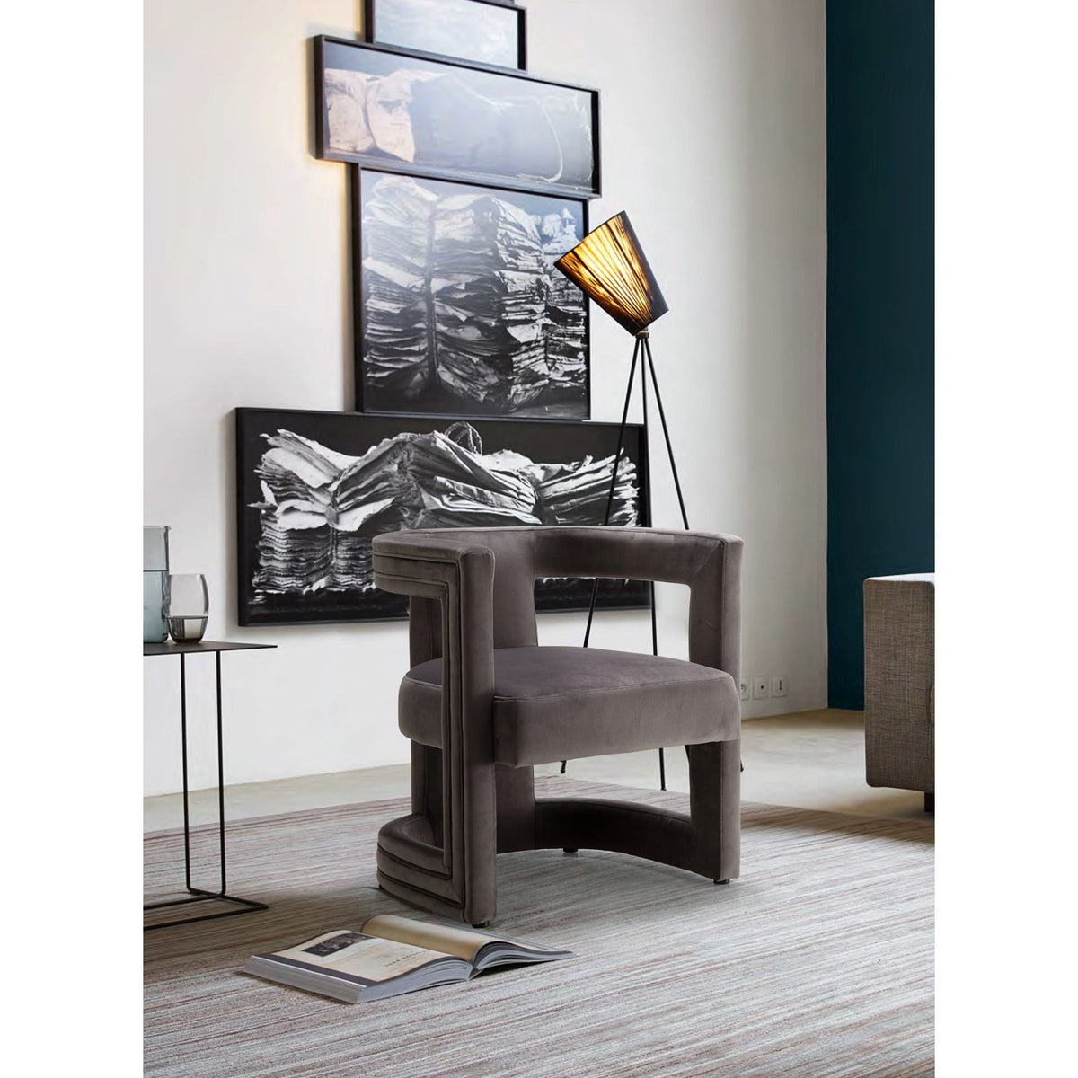 Meridian Furniture Blair Grey Velvet Accent Chair-Minimal & Modern