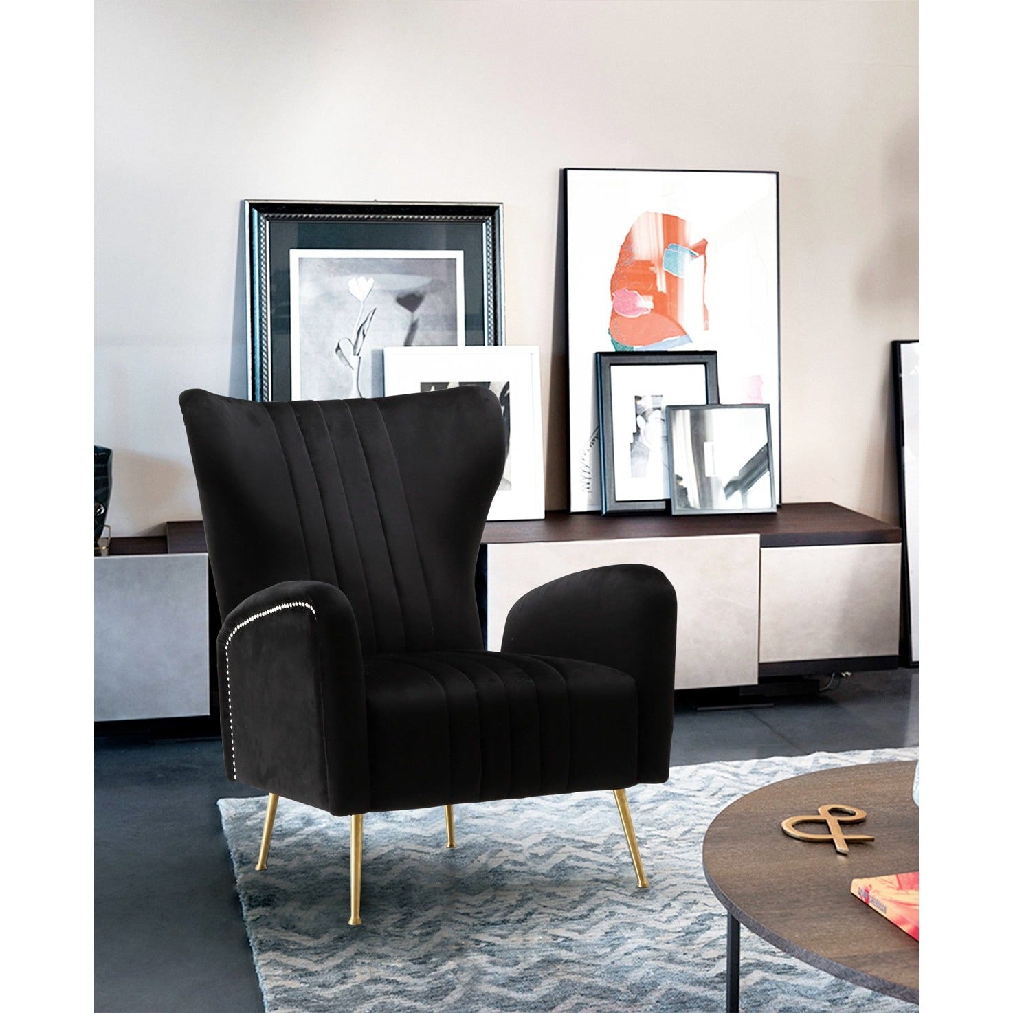 Meridian Furniture Opera Black Velvet Accent Chair-Minimal & Modern