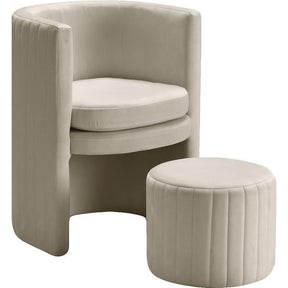Meridian Furniture Selena Cream Velvet Accent Chair and Ottoman SetMeridian Furniture - Accent Chair and Ottoman Set - Minimal And Modern - 1