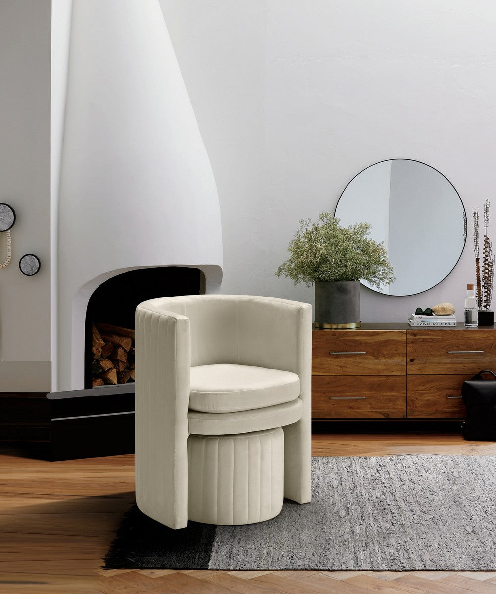 Meridian Furniture Selena Cream Velvet Accent Chair and Ottoman Set
