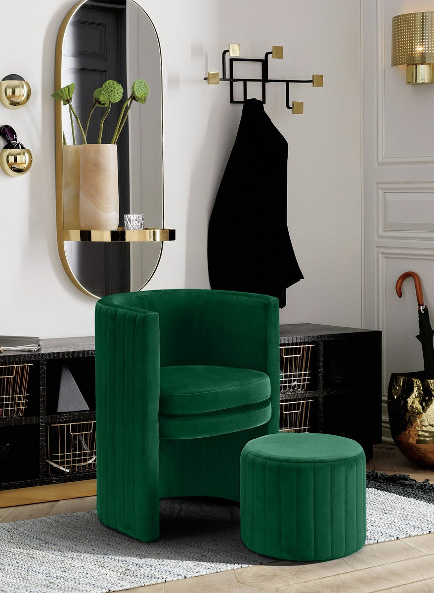 Meridian Furniture Selena Green Velvet Accent Chair and Ottoman Set